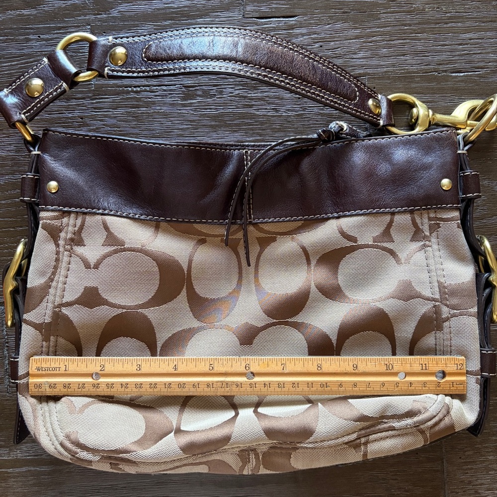Coach Zoe Lg Signature Shoulder & Tote Bag in Beige Canvas with Brown Leather - Picture 12 of 16